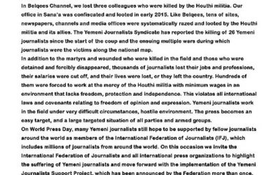 On World Press Freedom Day, Belqees TV mourns three journalists killed while reporting; calls for serious action